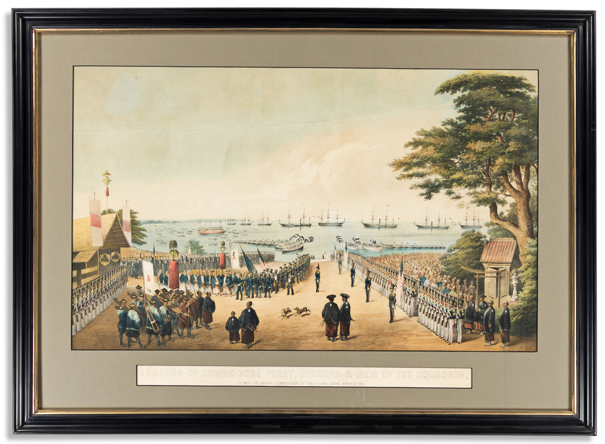 (COMMERCE & EXPANSION.) Sarony, lithographers; after Heine. Landing of Commodore Perry . . . to Meet the Imperial Commissioners